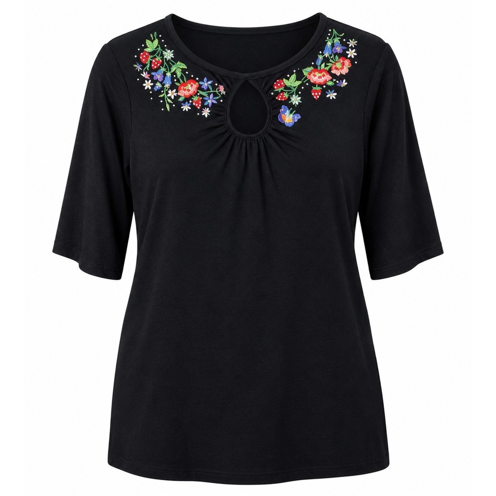 Quacker Factory Top Women S Black Grandmacore Cottagecore Embroidery Whimsigoth